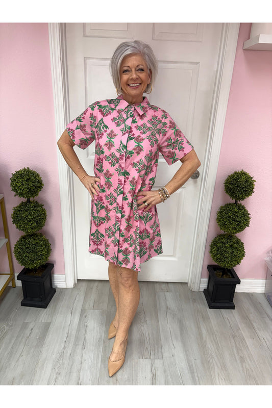 Lauren Floral Pattern Short Sleeve Dress