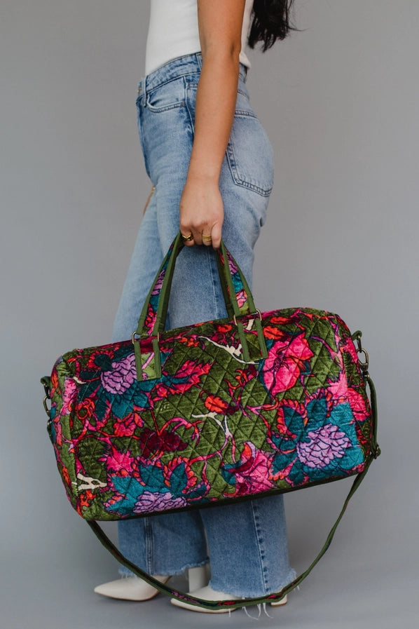 Olive & Multicolored Floral Duffel
