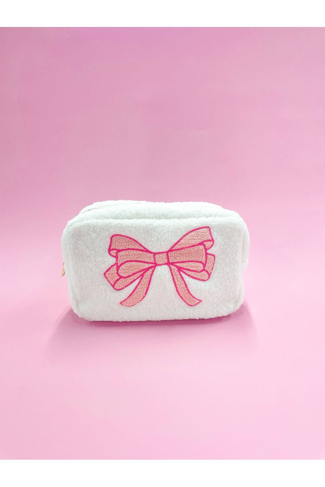 Pink Bow Teddy Cosmetic Zipper Bag - Large