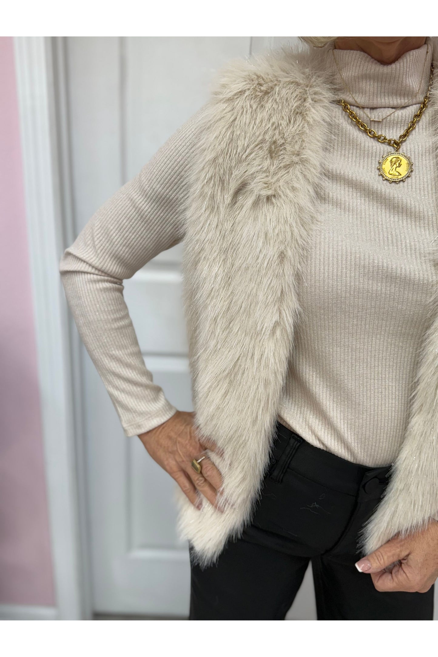 Shimmery Long Sleeve Ribbed Sweater