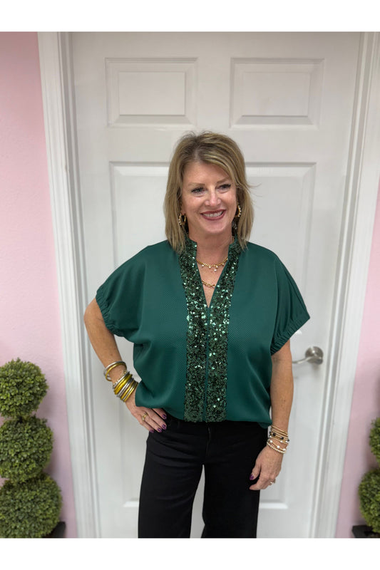 Dani Sequin Dolman Sleeve Blouse