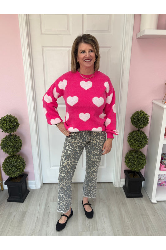 Pink & White Heart Knitting Sweater