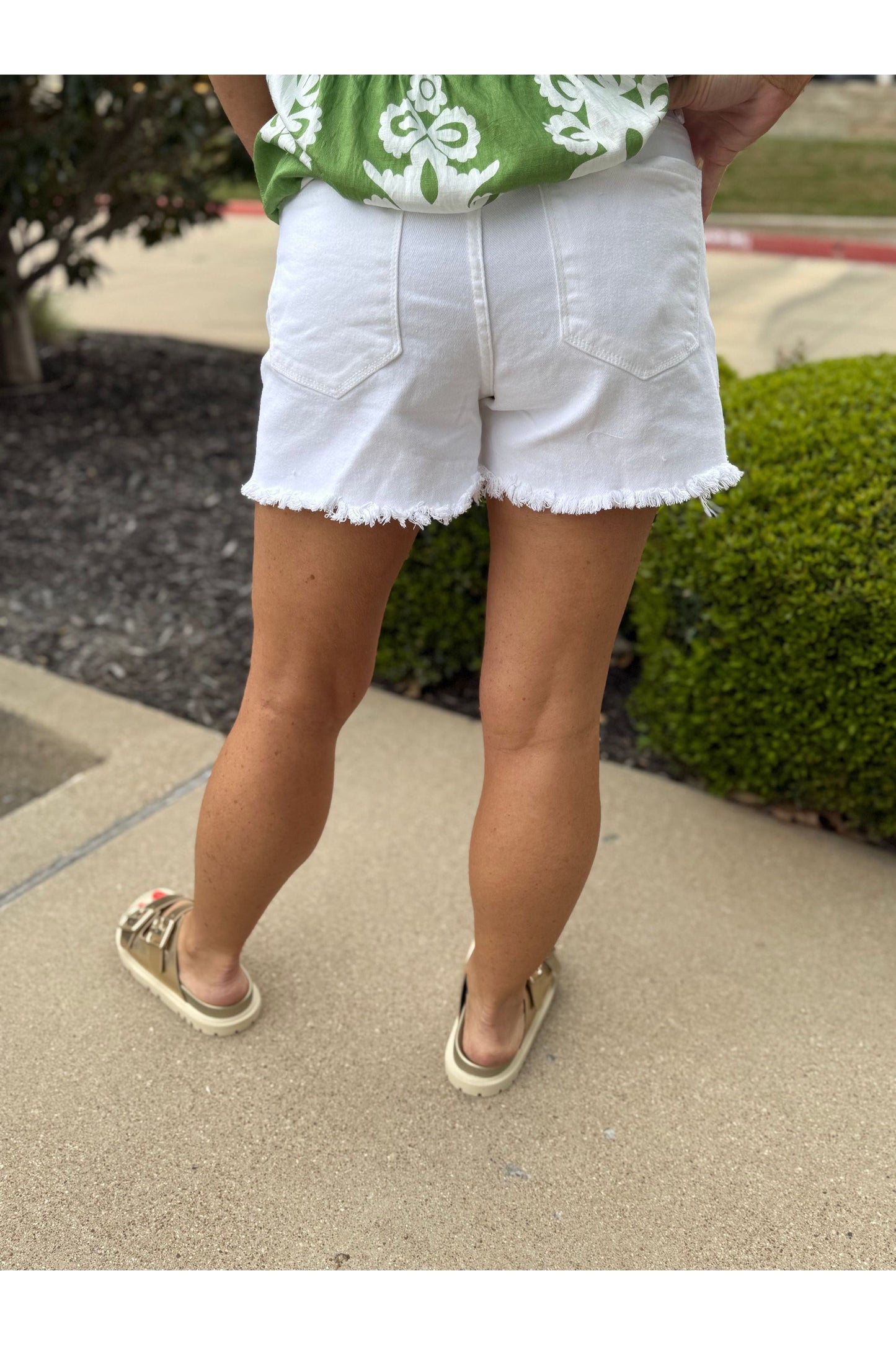 Tummy Control Fray Hem Shorts