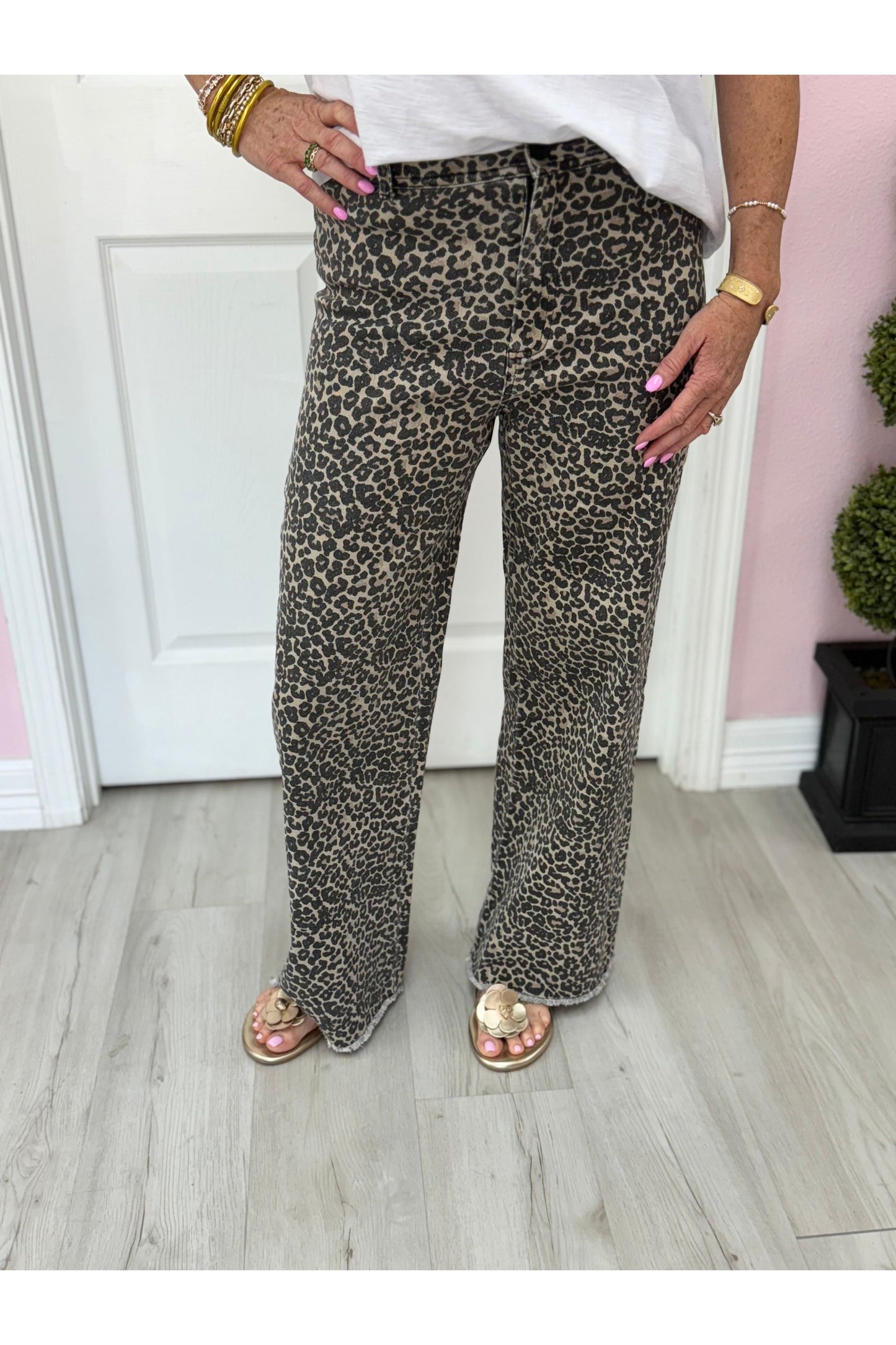 Leopard Print High Rise Flare Jeans