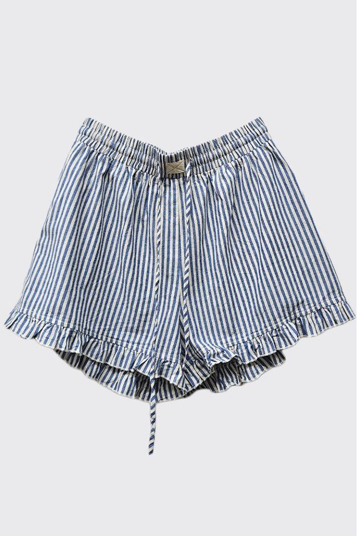 Striped Ruffle Cotton Shorts