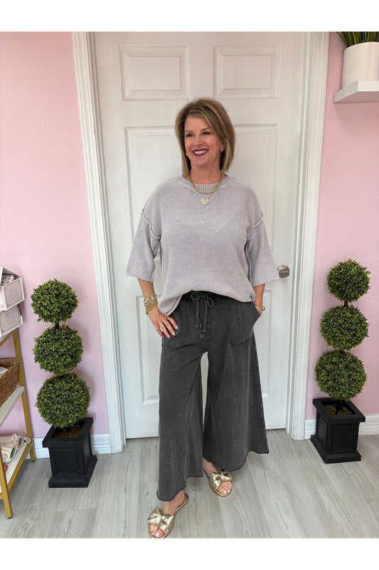 Black Washed Terry Knit Pants