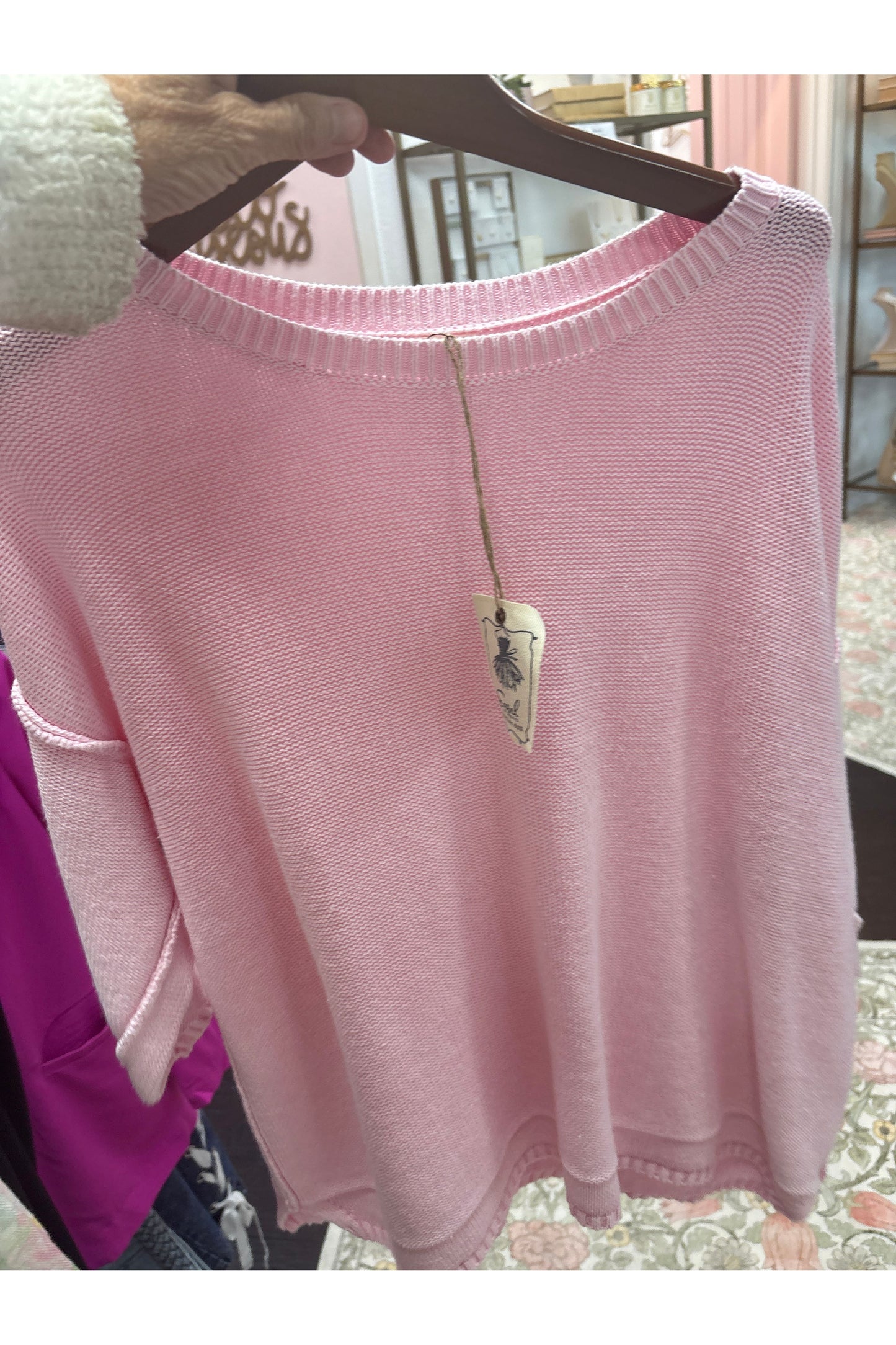 Pink Half Sleeve Mineral Washed Sweater