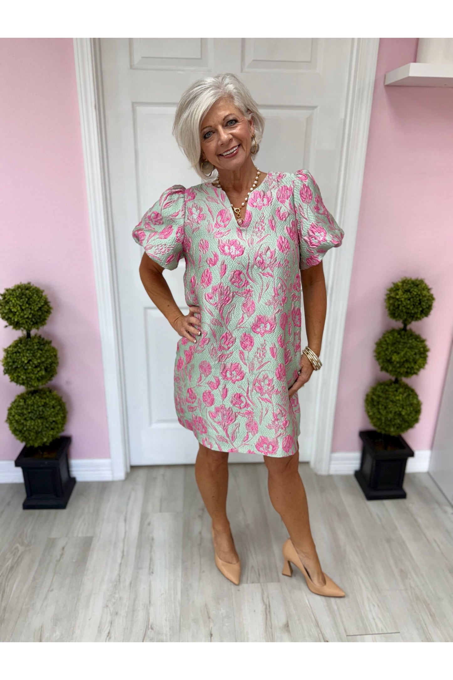 Floral Elegance Jacquard Dress