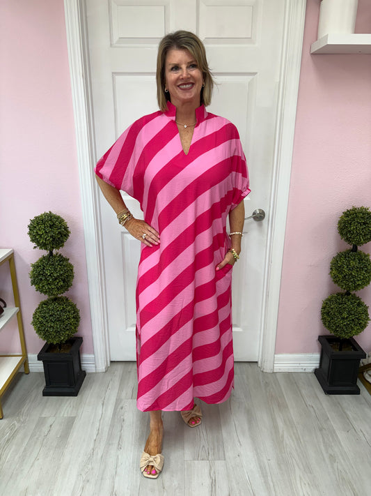 Diagonal Striped Dolman Sleeve Dress