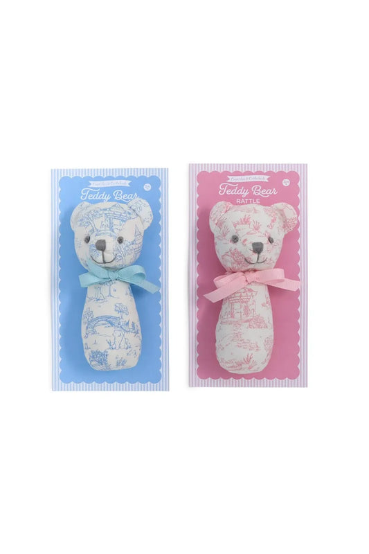 Toile Pattern Teddy Bear Rattle
