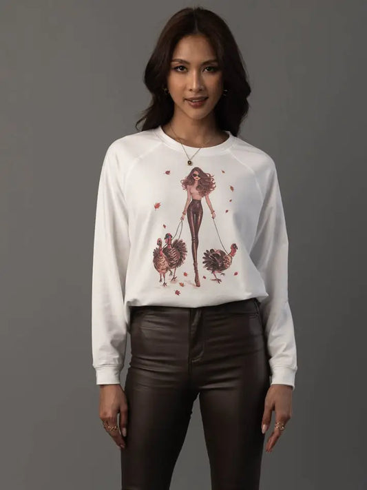 Girl Walking 3 Turkeys