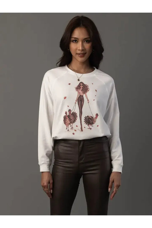 Girl Walking 3 Turkeys