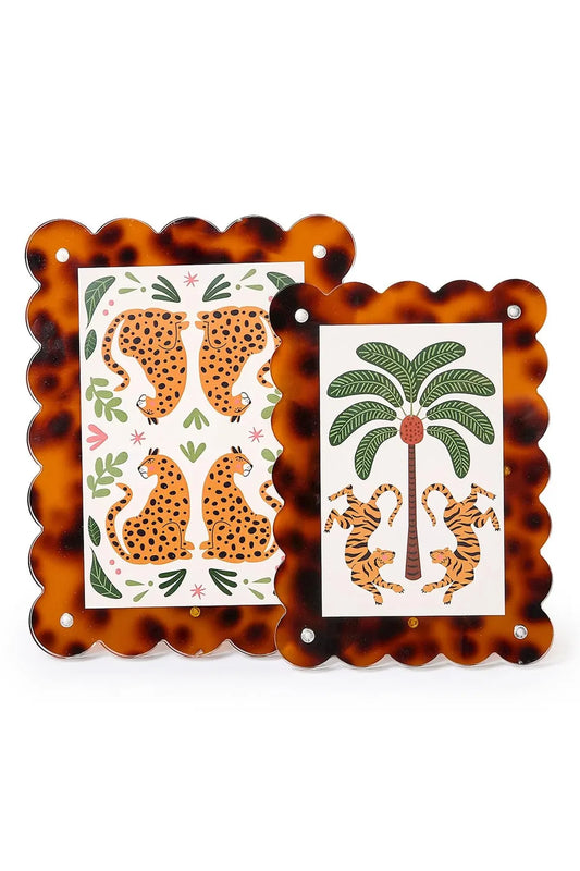 Set Of 2 Tortoise Print Scalloped Edge Acrylic Photo Frames