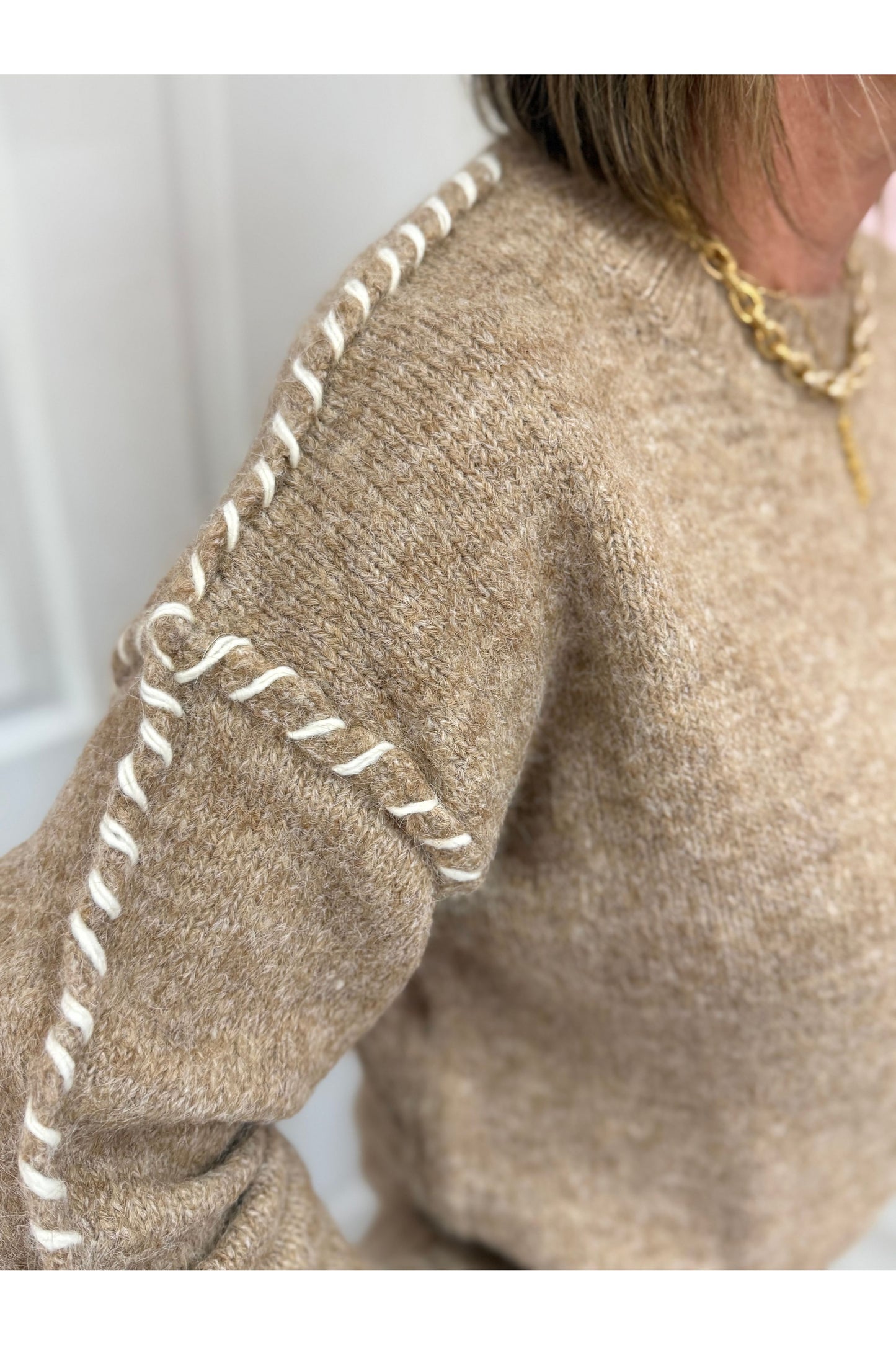 Khaki Stitch Detail Sweater
