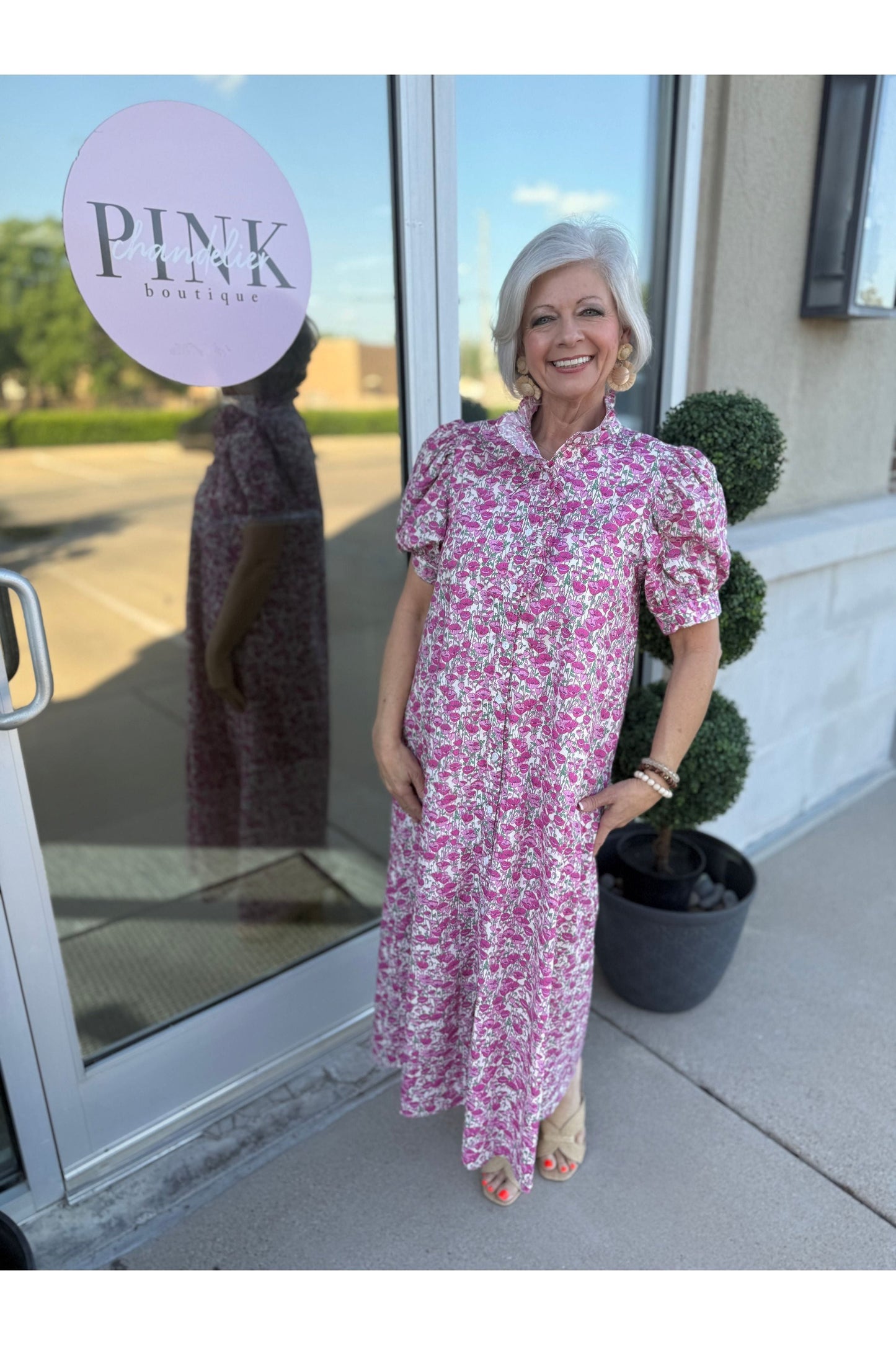 Properly Pink Floral Midi Dress