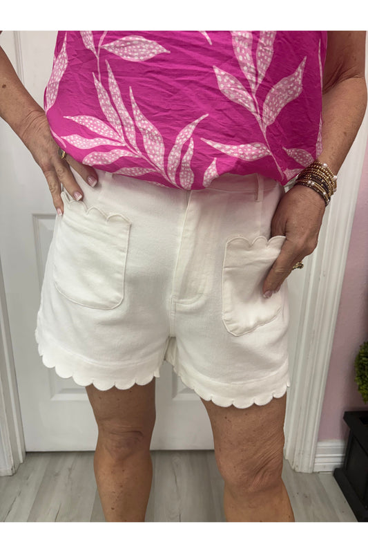 Solid Scalloped Edge Shorts