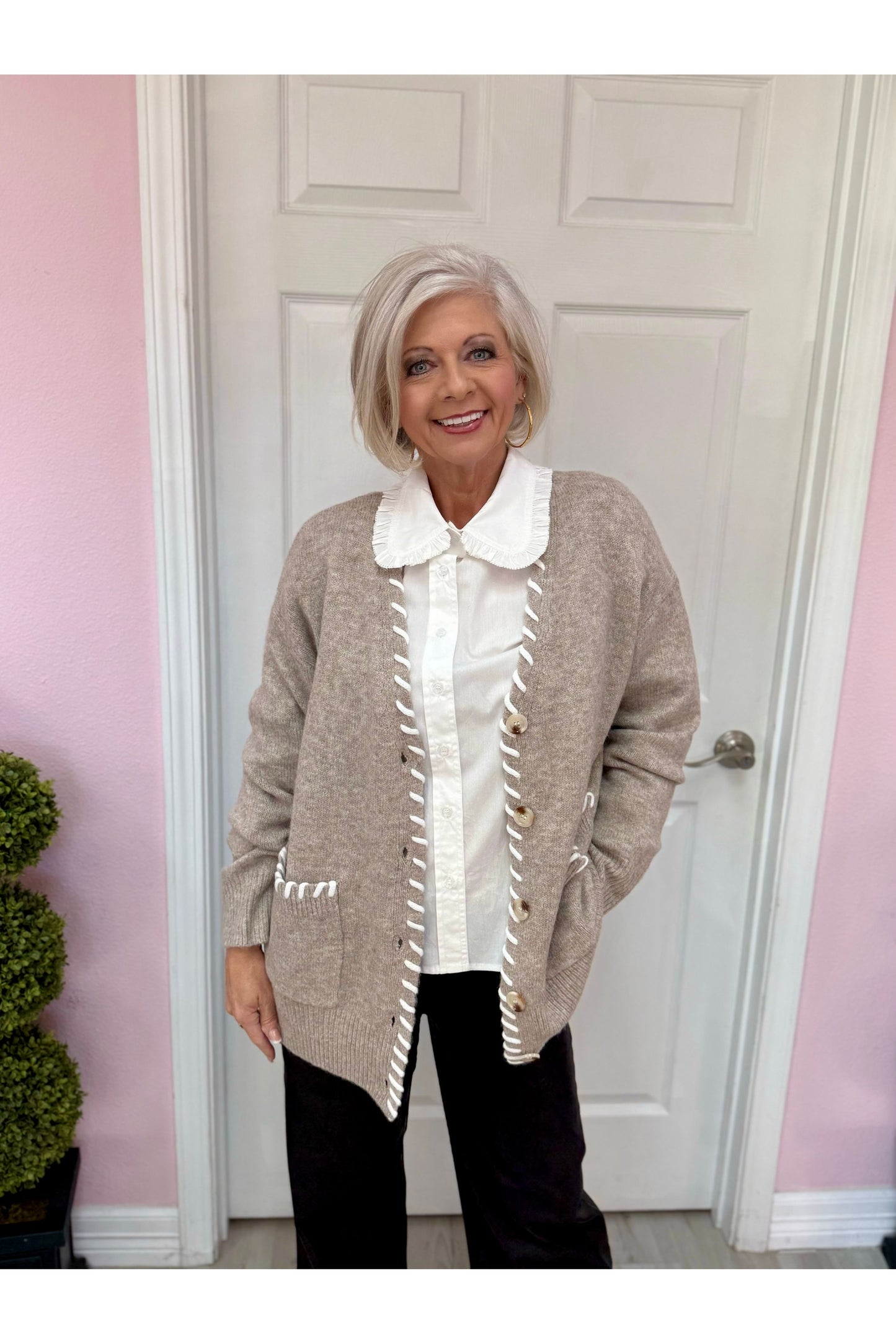 Cardigan w/White Contrast Stitching