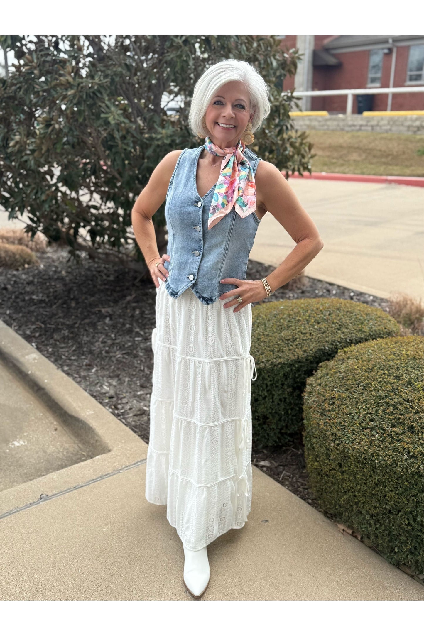 Lace Midi Skirt w/Side Bows