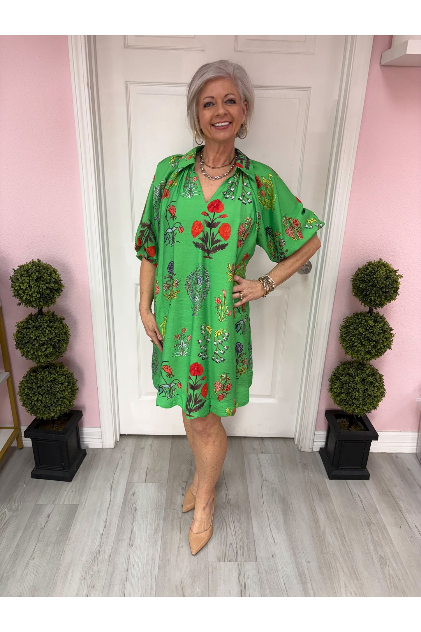 Green Floral Mini Dress
