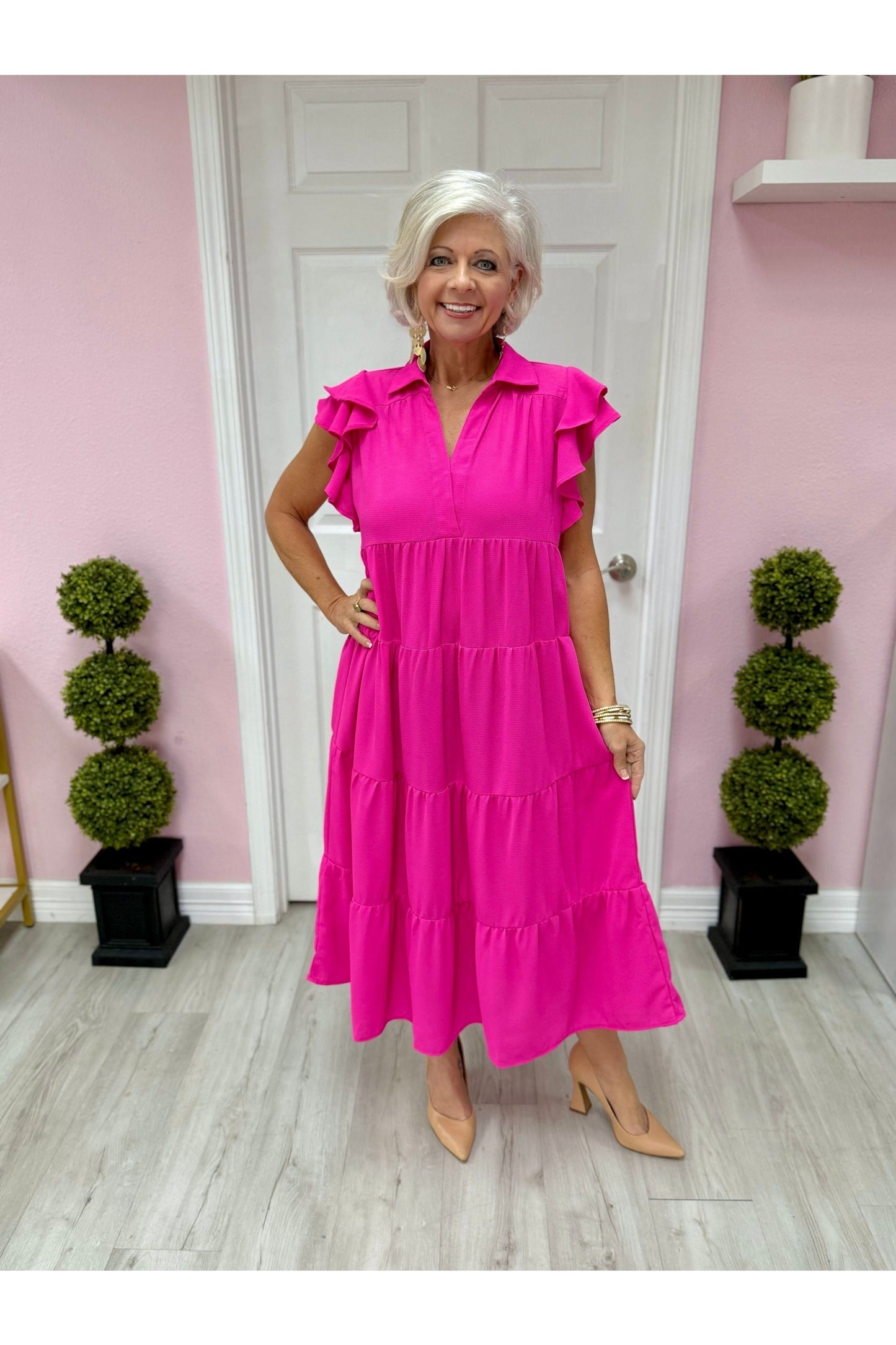 Ruffle Sleeve Tiered Dress