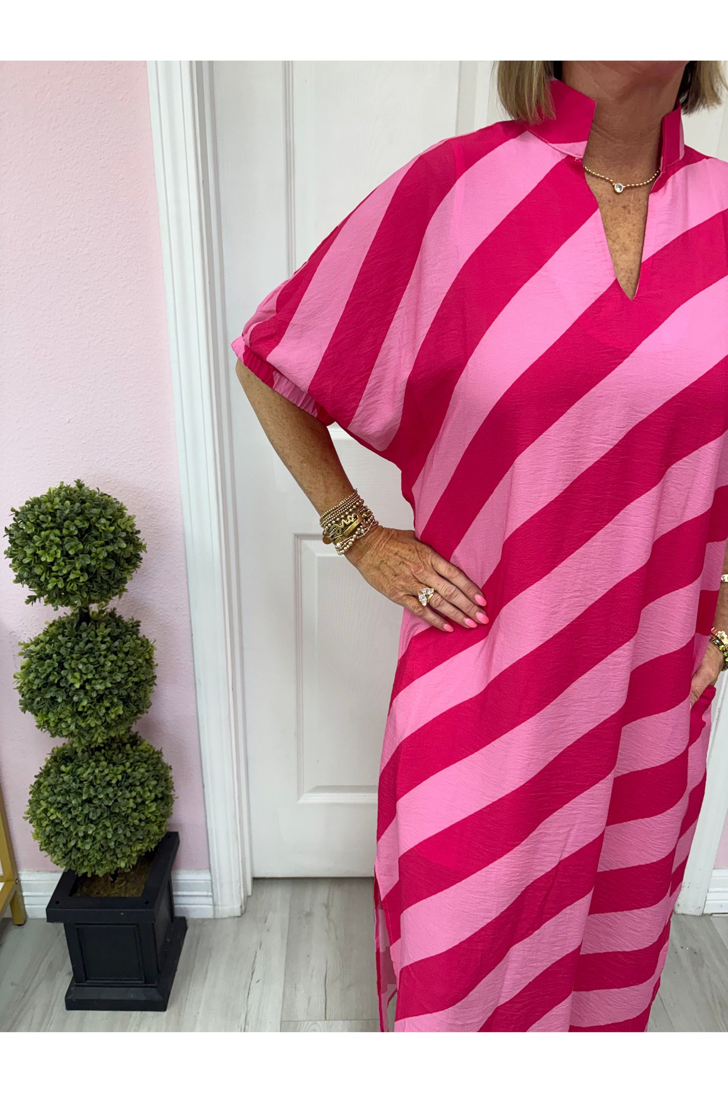 Diagonal Striped Dolman Sleeve Dress