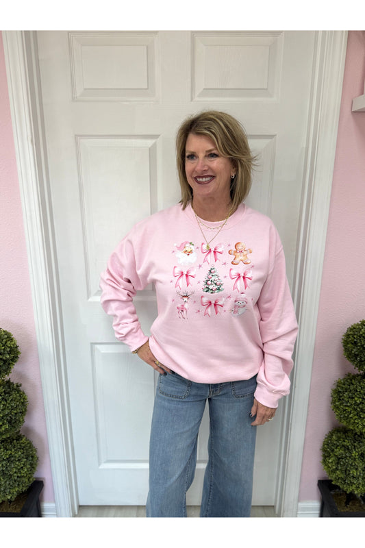 Santa With Pink Bows Sweatshirt