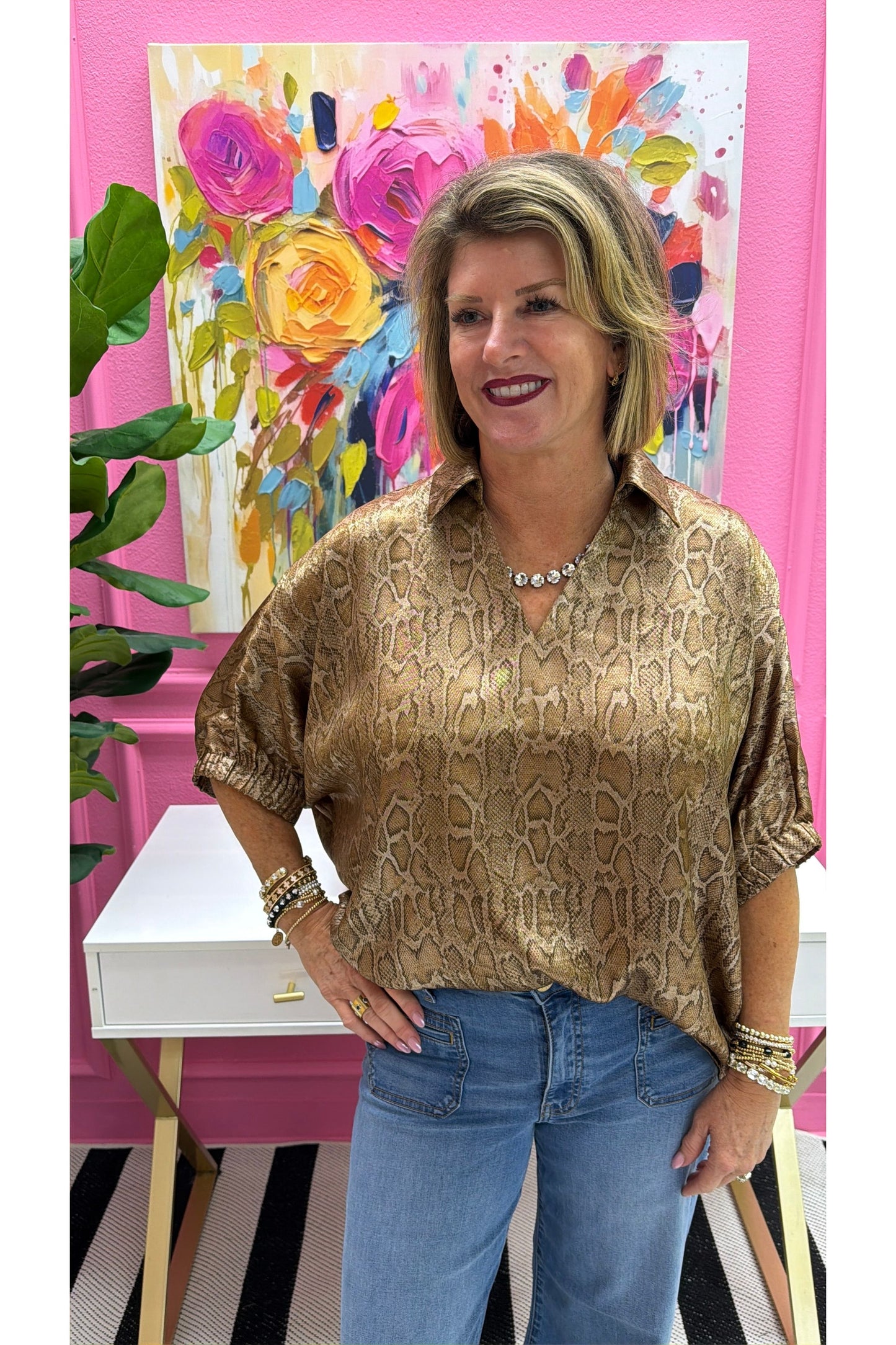 Metallic Snake Dolman Blouse