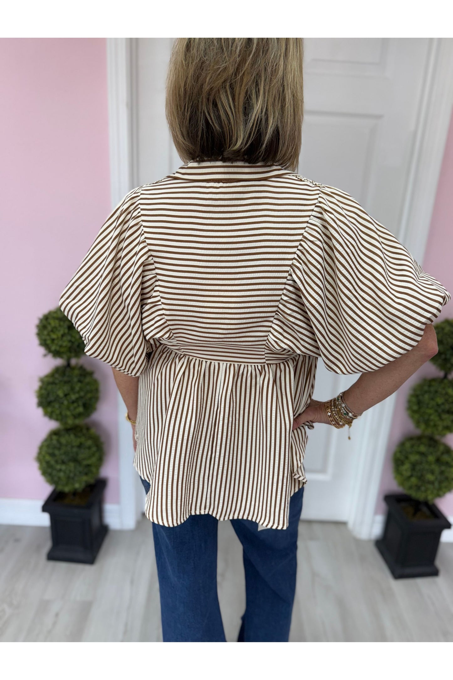 Sarah Striped Dolman Sleeve Blouse