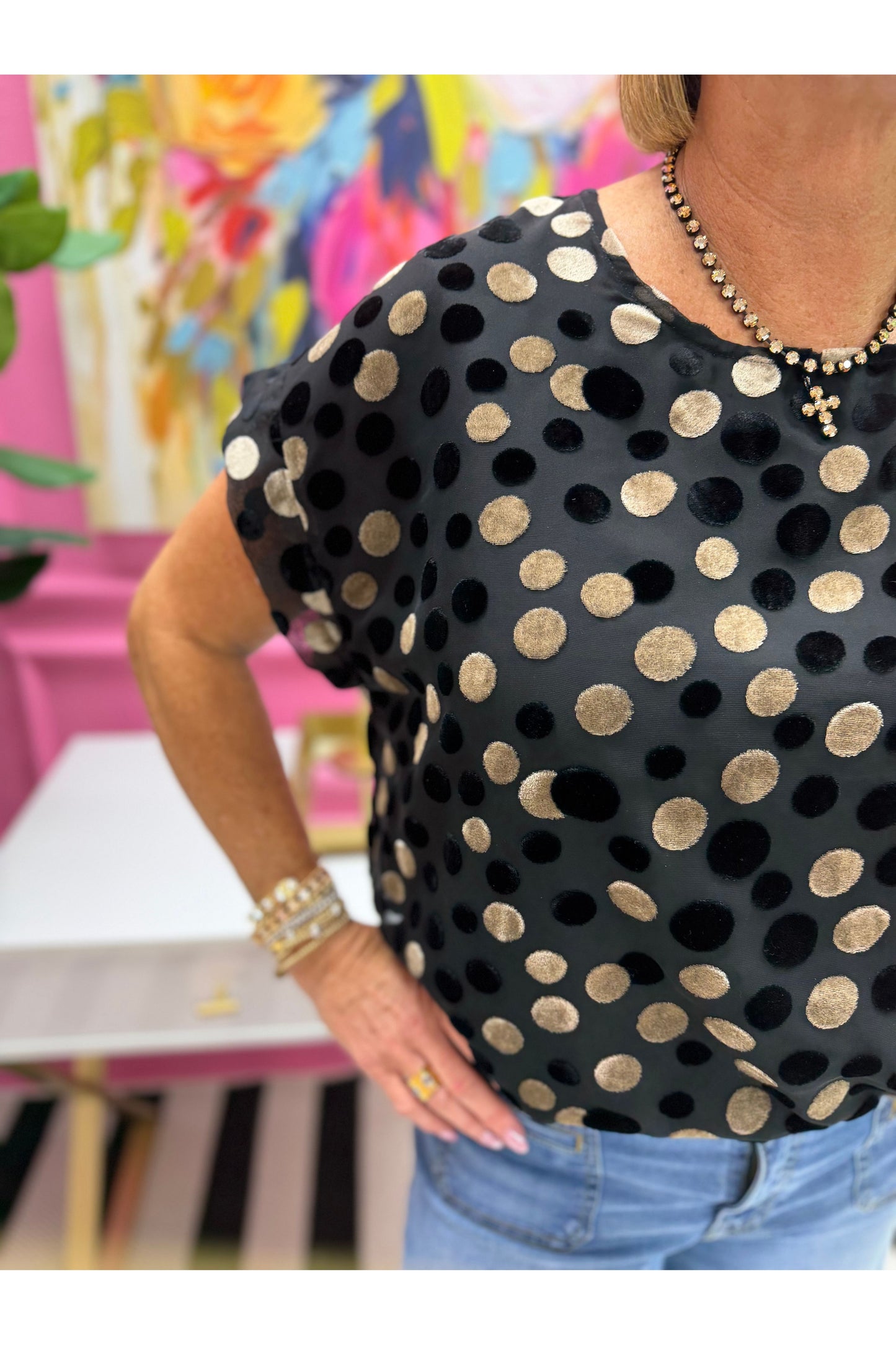 Marie Polka Dot Velvet Top