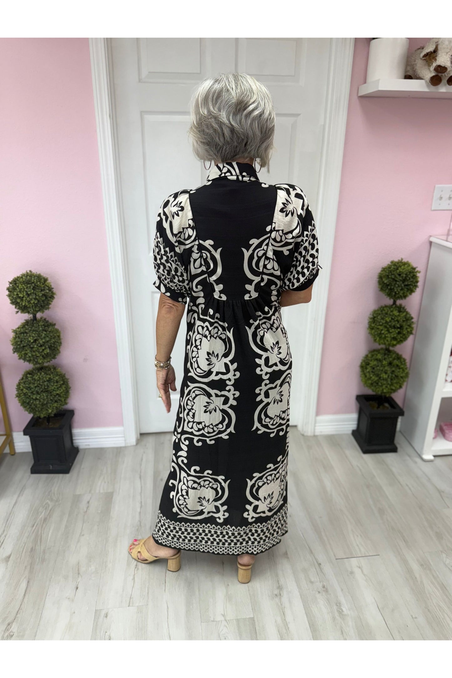 Monroe Mixed Print Puff Sleeve Midi