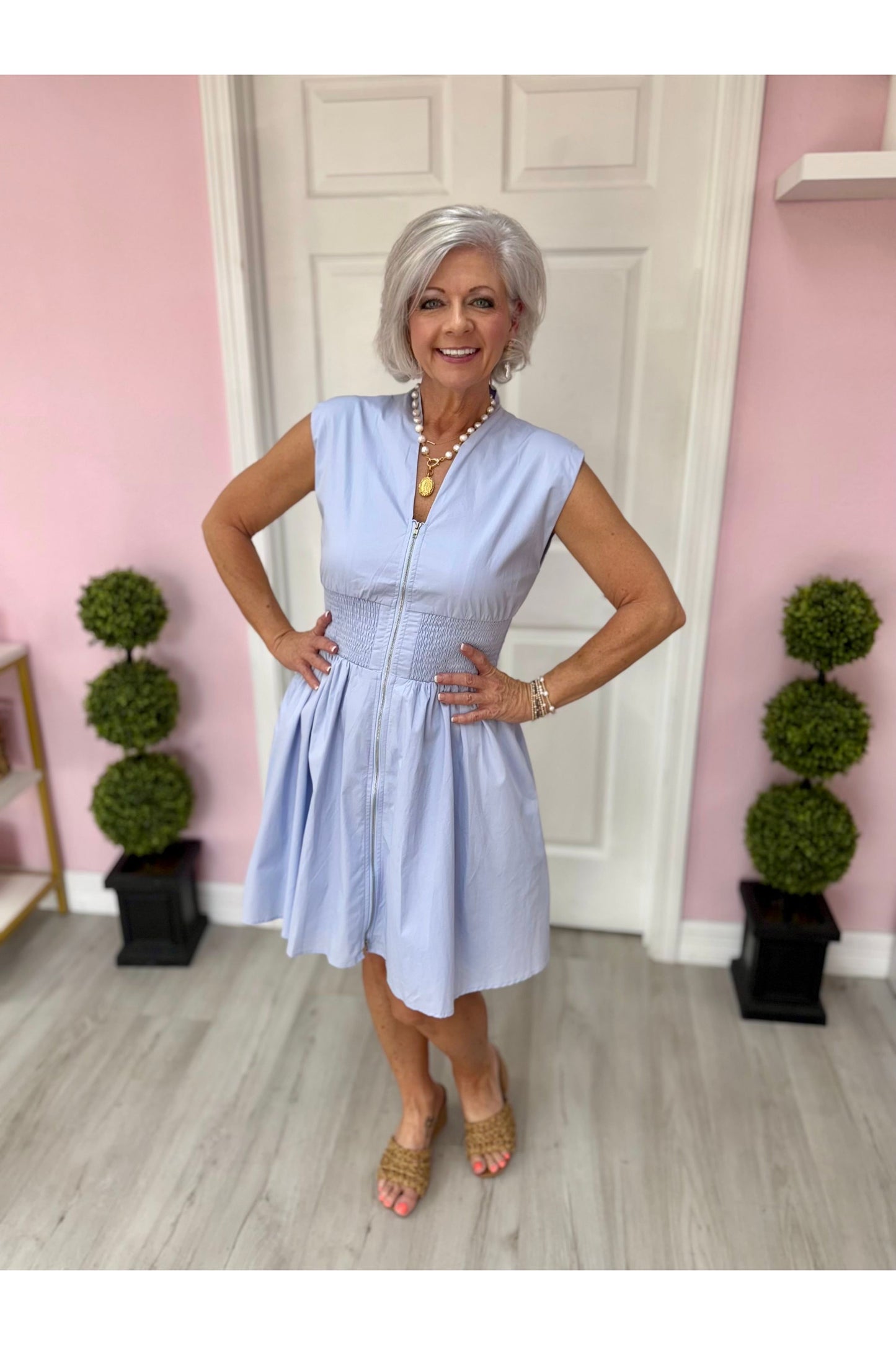 Light Blue VNeck Dress Mini