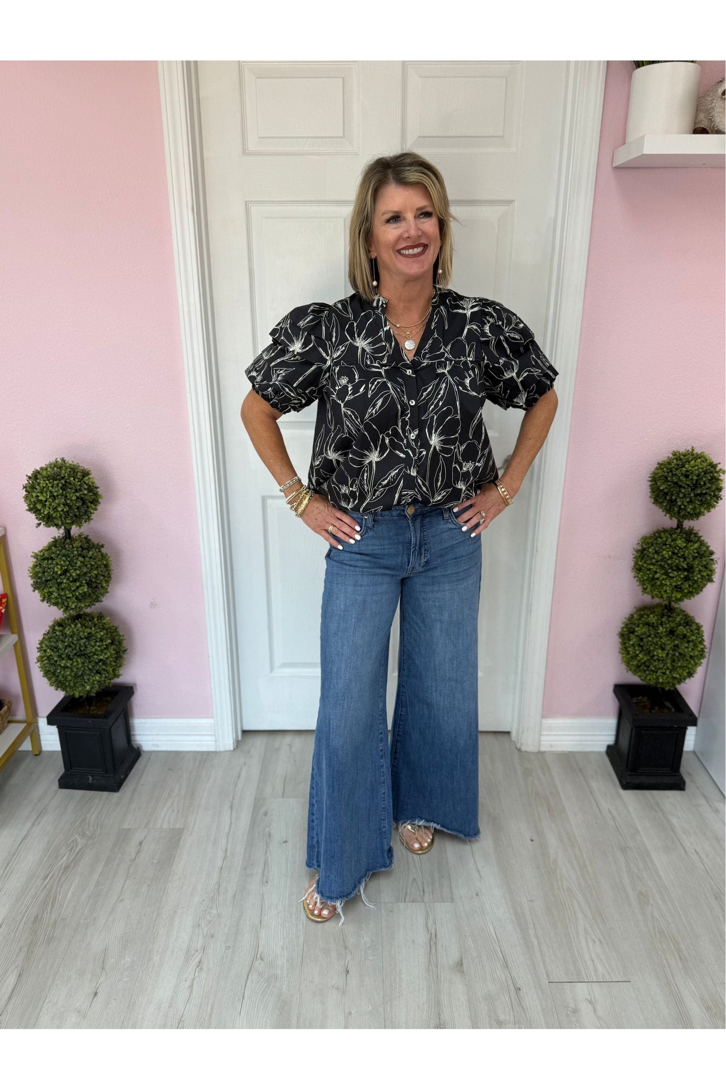 Charleston Black Floral Print V-Neck