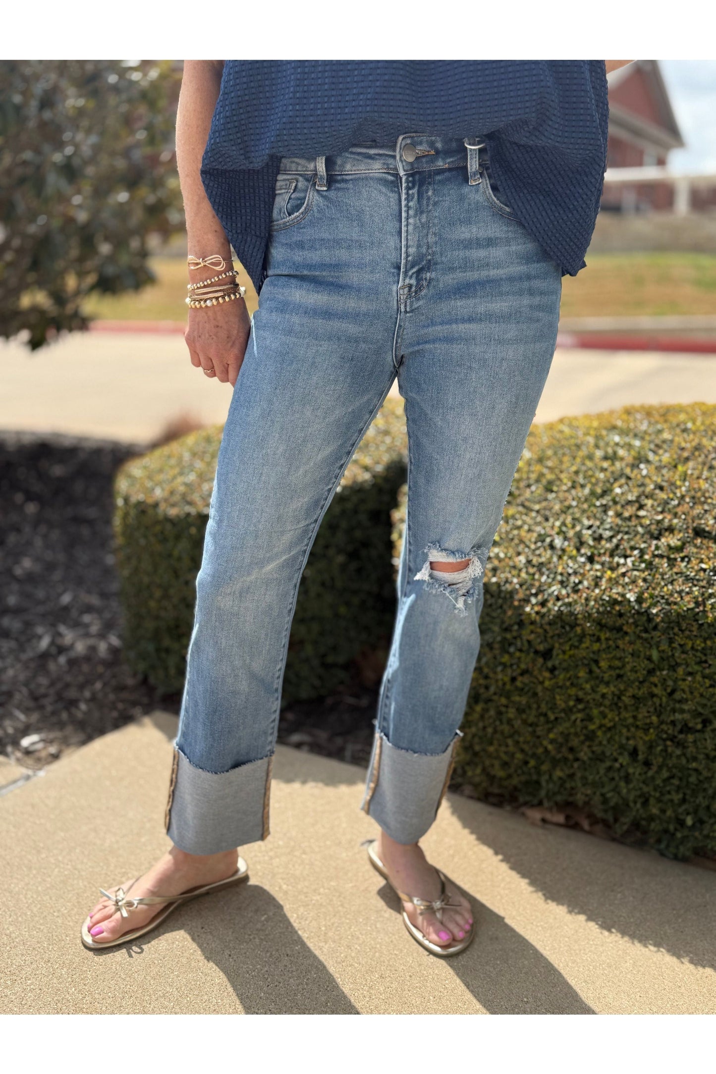 High Rise Wide Cuffed Jeans