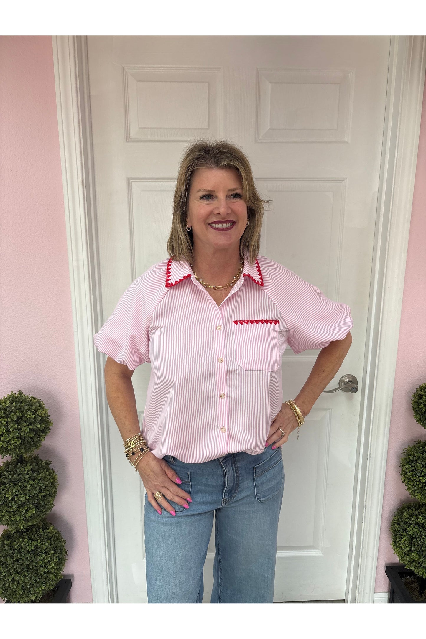 Striped Whip Stitch Blouse