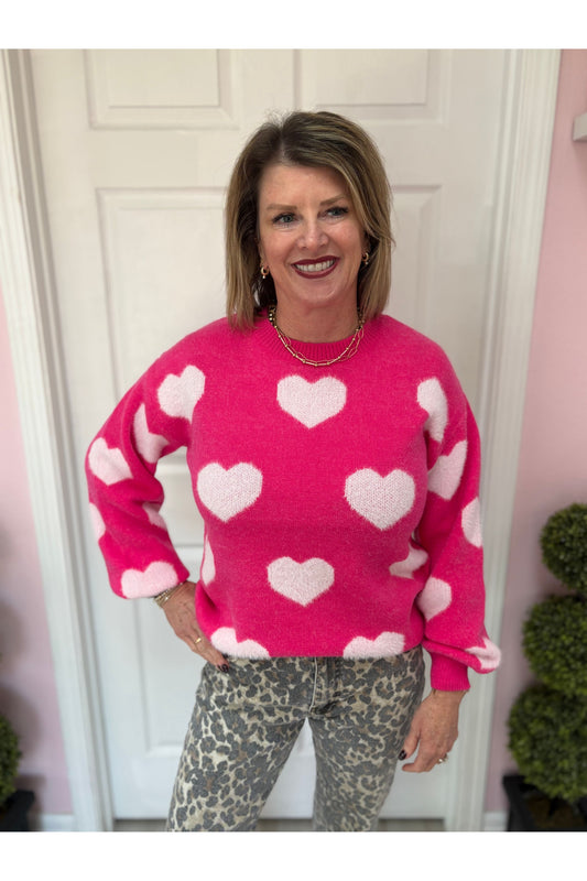 Pink & White Heart Knitting Sweater
