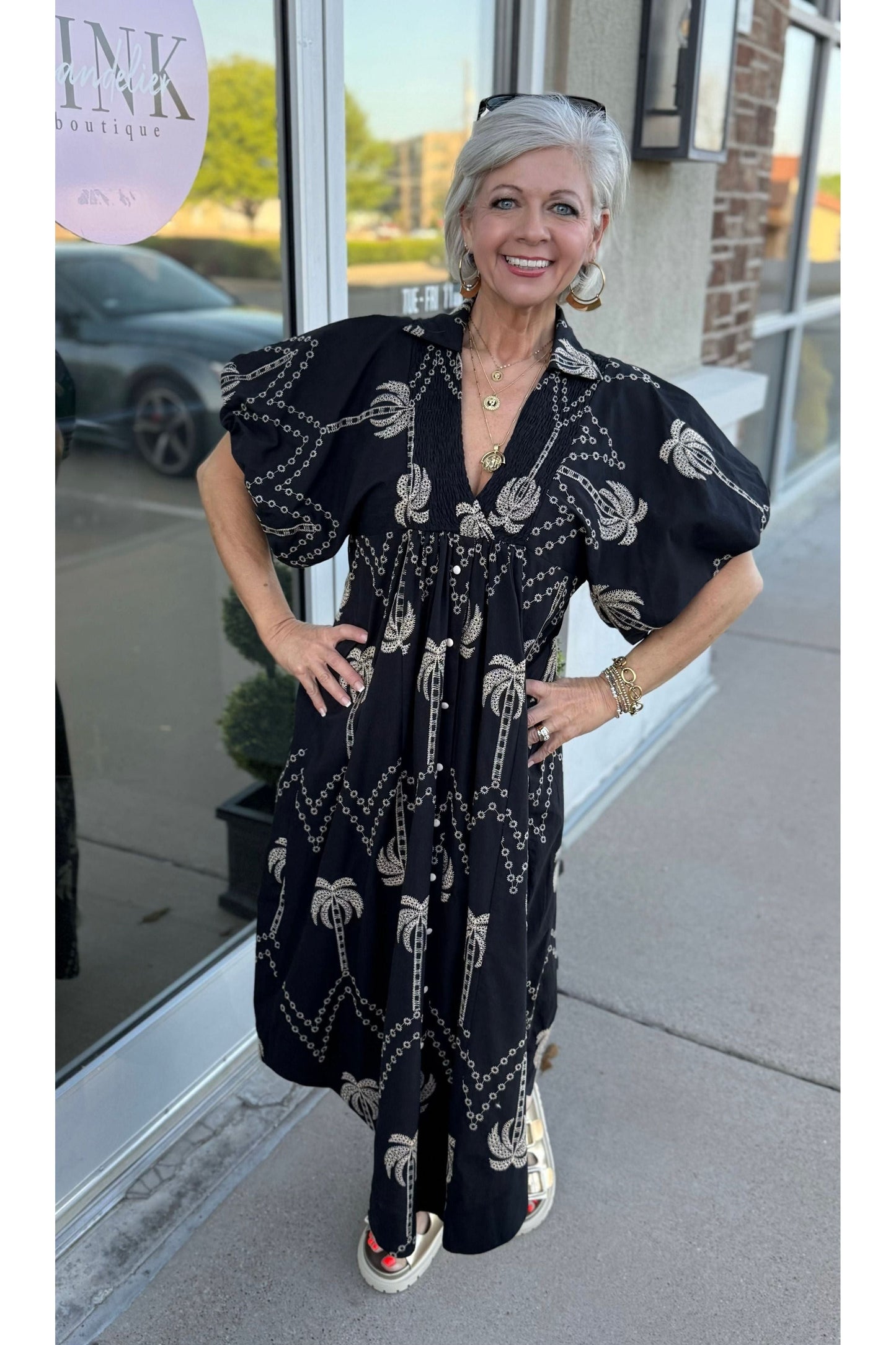 Elegant Black Palm Dress