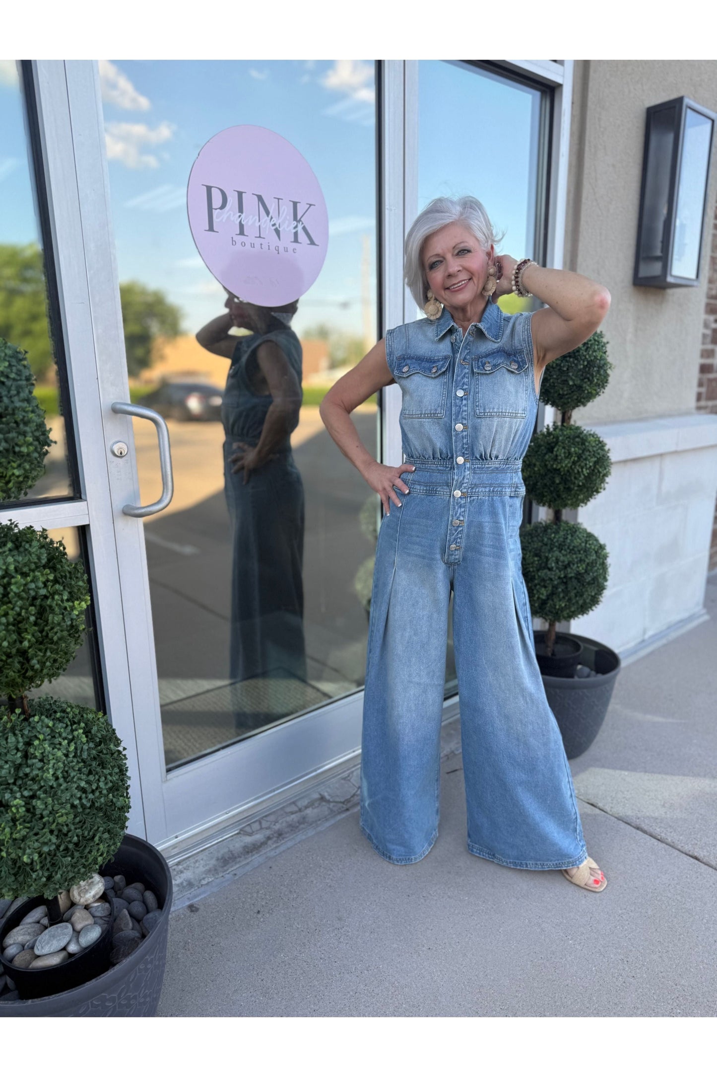 Sleeveless Wide Leg Denim Jumpsuit