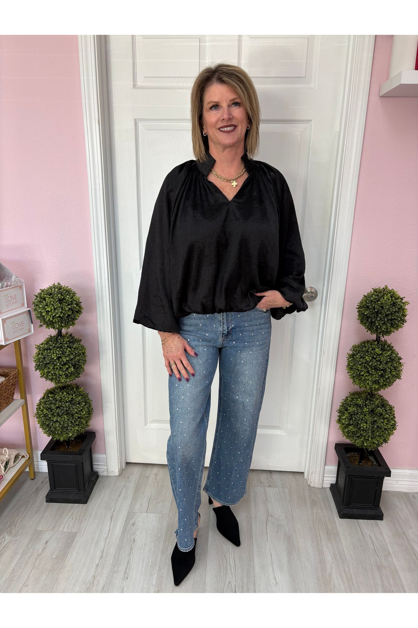 Black Elastic Waist Blouse