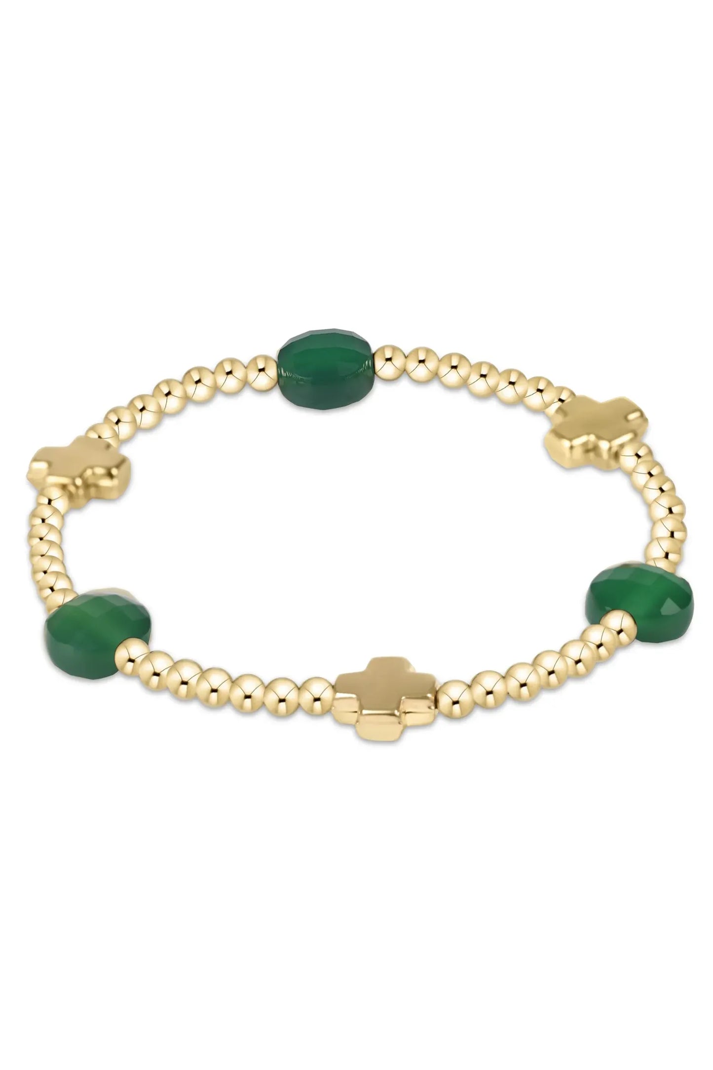 Signature Cross Admire Gold Pattern 3mm Bead Bracelet-Green OnyxBSCADG3GOX