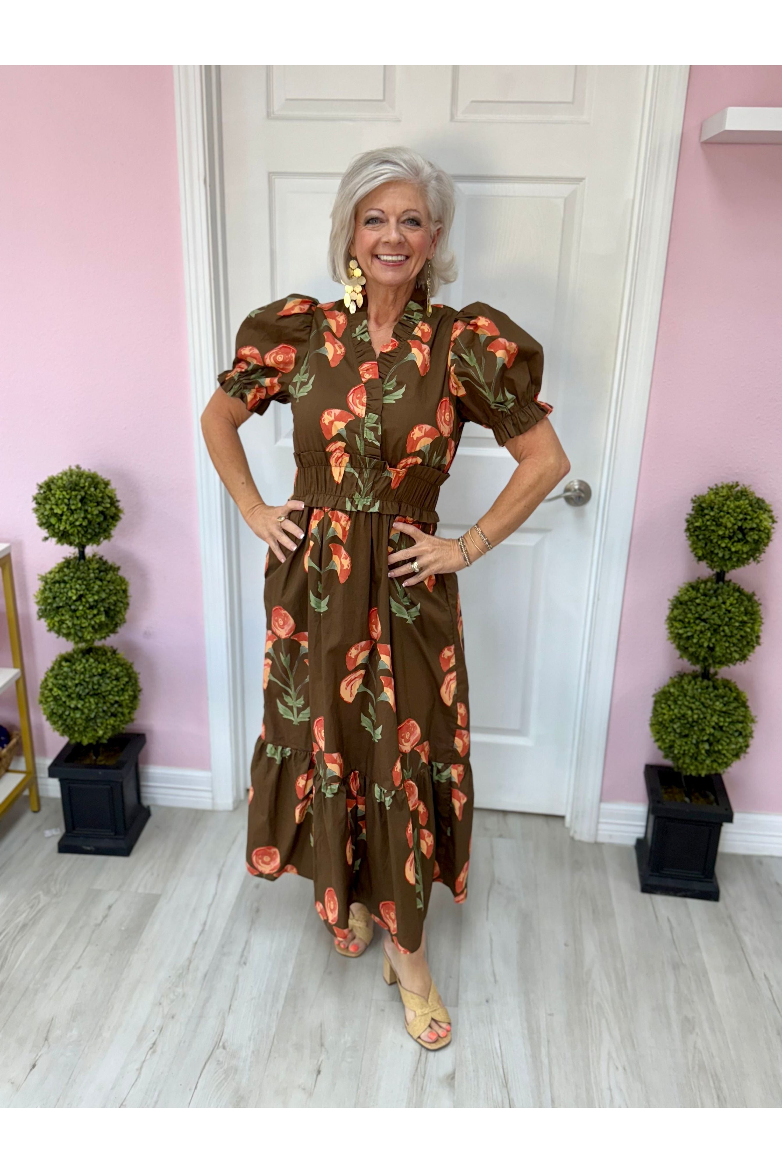 Blair Brown Floral Dress – Pink Chandelier Boutique