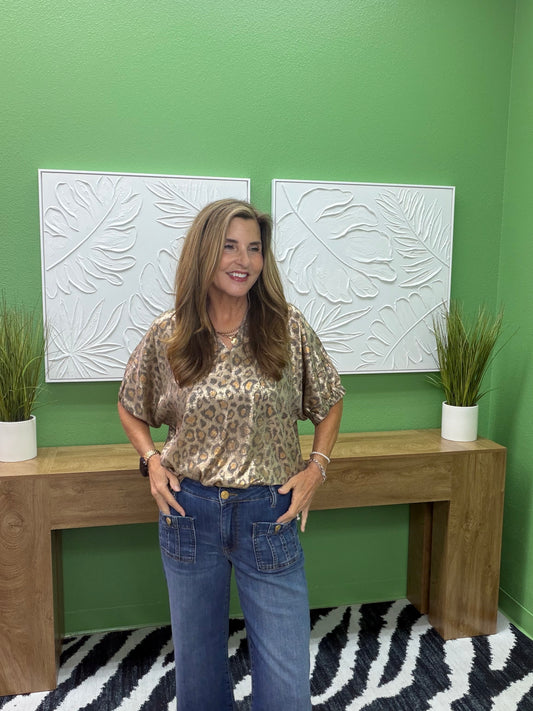 Gabby Metallic Vneck Blouse