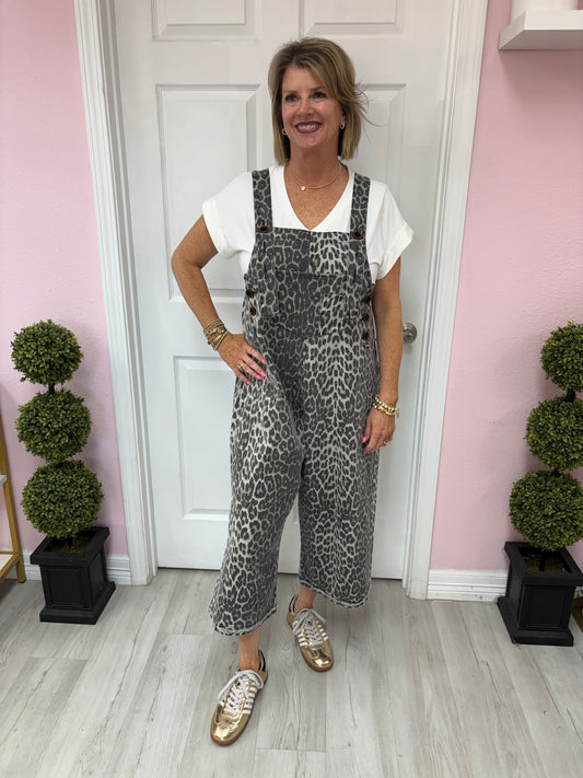 Animal Print Oversized Overalls