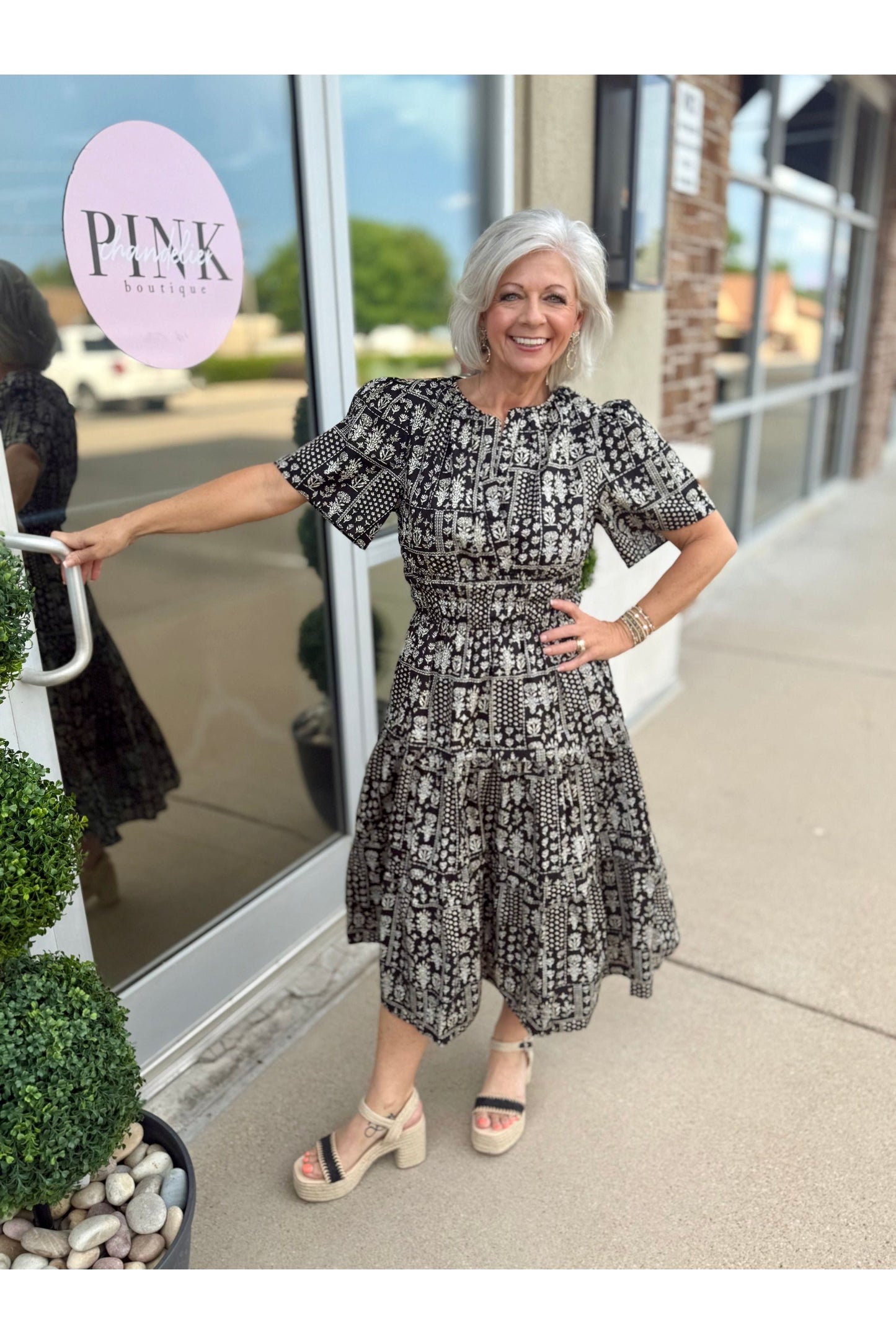 Charity Black/Tan Patterned Dress