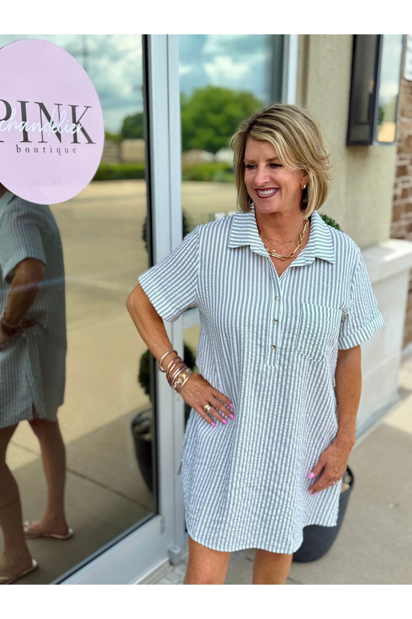 Striped Seersucker Easy Shirt Dress