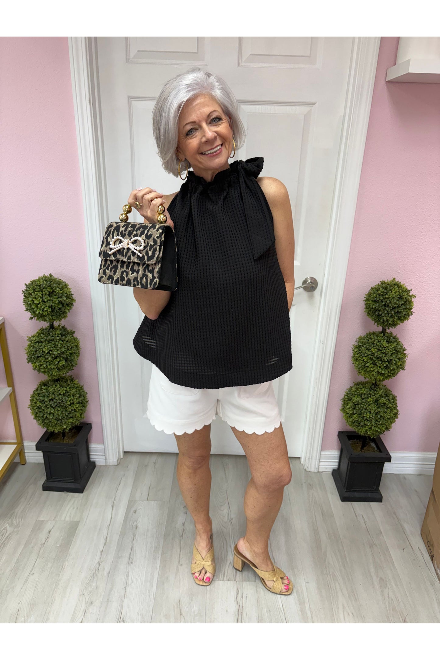 Ruffle Neck Tie Sleeveless Top