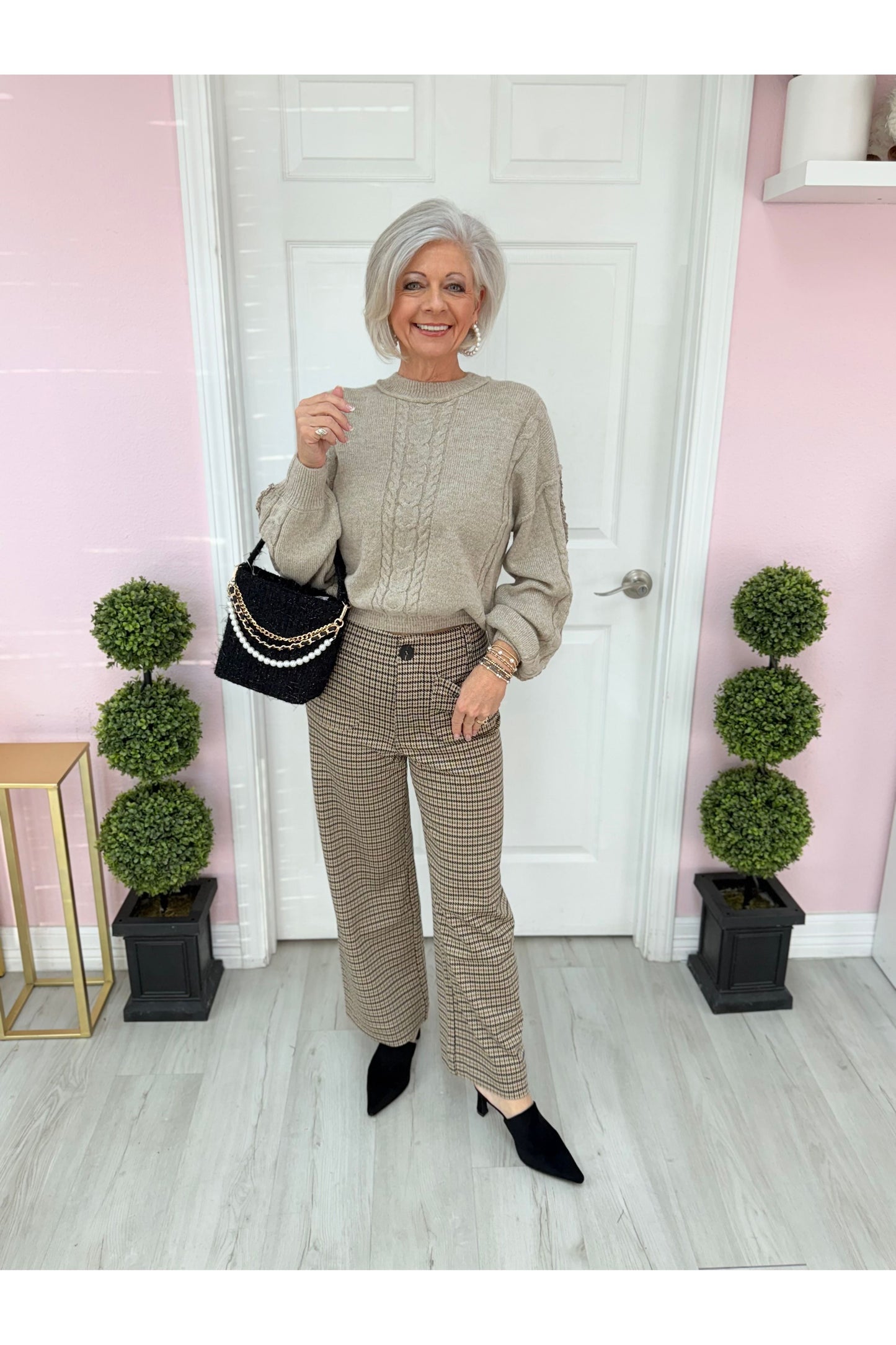 Lace Trim Cable Knit Sweater