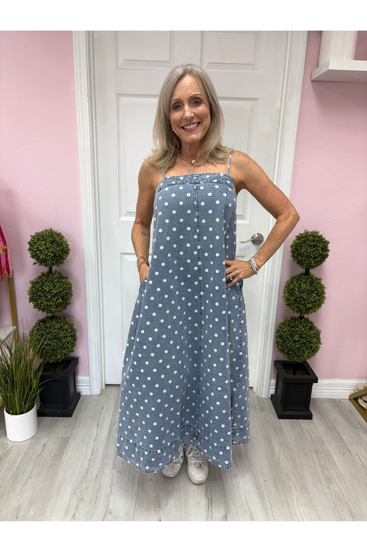 Polka Dot Denim A Line Dress