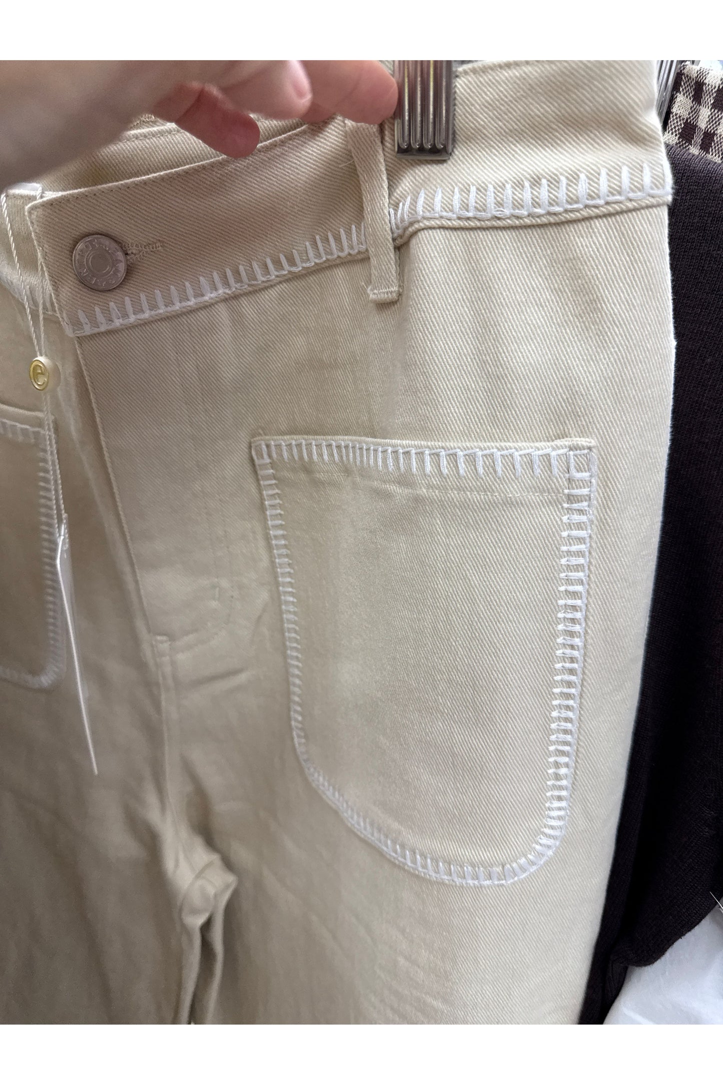 Cream Whip Stitch Wide Leg Pant