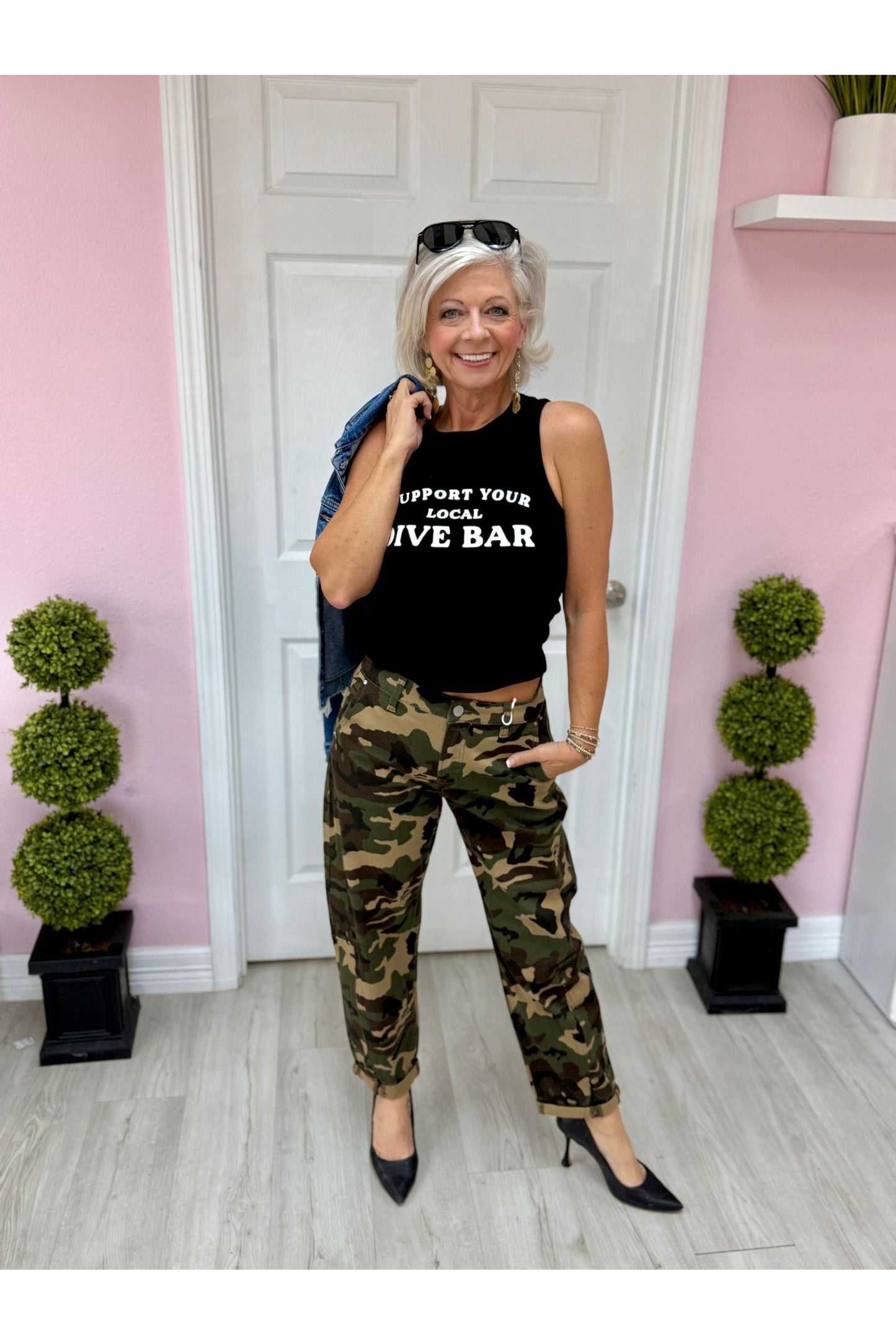 Camo High Rise Ankle Double Roll