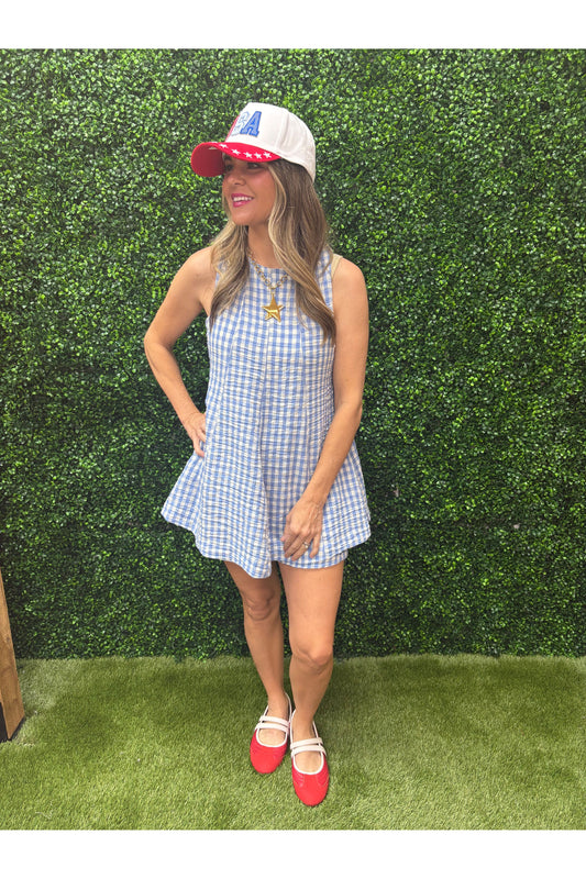 Gingham Sleeveless Babydoll Romper